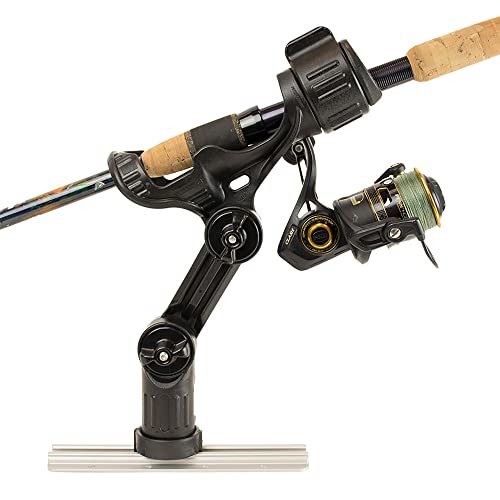 YakAttack Omega Pro Rod Holder | Track Mount Fishing Rod Holder for Kayak & Boat | Secure & Adjustable LockNLoad System | Compatible with Spinning, Casting, Fly Reels | Kayak Track Mount Accessories