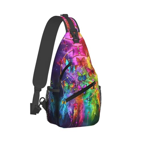 Dream Catcher With Colorful Butterfly Sling Backpack Chest Bag Crossbody Shoulder Bag Gym Cycling Travel Hiking Daypack For Men Women - color: Dream Catcher With Colorful Butterfly