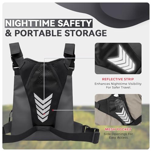 Criuage Tactical Chest Bag for Men, Lightweight Adjustable Running Vest, Water Resistant EDC Chest Pack with Water Bottle Pocket, Breathable Back Pad for Hiking Cycling Fishing Travel - color: Grey