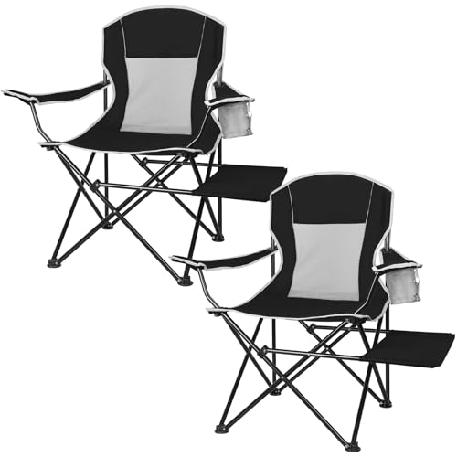 XGEAR Camping Chairs 350LBS Capacity, Heavy Duty Folding Chair with Side Table, Portable Outdoor Chair with Cup Holder for Adults, Collapsible for Tailgating, Beach, Fishing, Backyard (Black, 2-Pack) - color: Black, size: 2-Pack