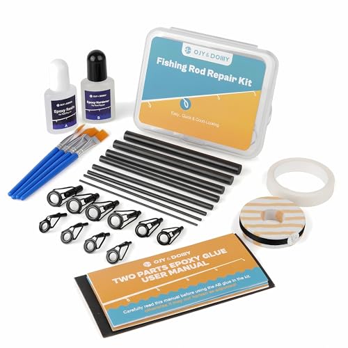 Fishing Rod Repair Kit Complete,Full Supplies with Glue for Freshwater & Saltwater Broken Fishing Pole Repair with Carbon Fiber Sticks,Rod Building Epoxy Finish - color: Inserts_and_Tips