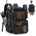 RAINSMORE 45L Fishing Backpack with Rod Holders & Rain Cover Large 900D Water-resistant Fishing Tackle Bag Store Fishing Gear - color: Black Blue Camouflage