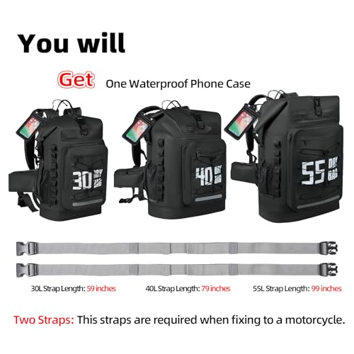 MORXPLOR Dry Bag Waterproof,5L/10L/20L/30L/40L/55L Roll Top Dry Bag Backpack with WaterProof Phone Case for Swim,Kayak - color: Black, size: 55Liter