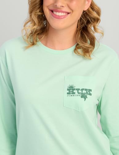 HUK Women's Pocket Tee, Comfortable Performance Fishing Long Sleeve T-Shirt with Chest Pocket for Women - color: Sunset Rise - Seafoam Mist, size: Medium