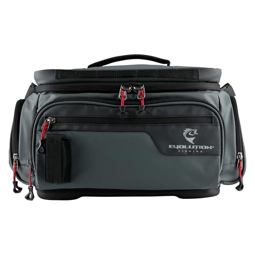 Evolution Fishing Largemouth 3.0 3700 Tackle Bag - Patent Pending Modular Pop Out Pockets, Molded Bottom, Includes Quicklatch Tackle Tray, Plier Holster, Heavy Duty Fishing Storage Bag