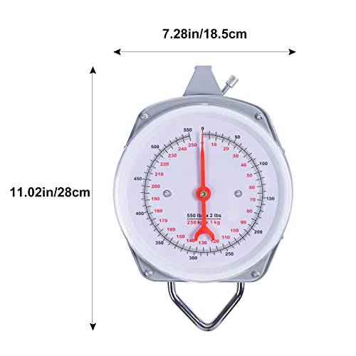 Mechanical Hanging Scale 250kg/550lbs, High Accuracy Spring Dial Weight Scale for Kitchen Fishing Hunting Farms - color: C1:550 pounds/250kg