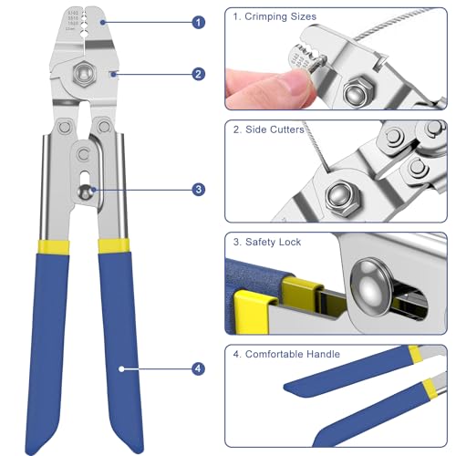 100ft Wire Rope Crimping Tool Kit, Fishing Crimping Tool With 304 Stainless Steel Cable 7x7 Strand Core(1.5mm), 200Pcs 1/16''Aluminum Crimp Loop Sleeves And 20Pcs Wire Rope Stainless Steel Thimble - color: Cable Crimper, 100ft Stainless Steel Cable, 200pc