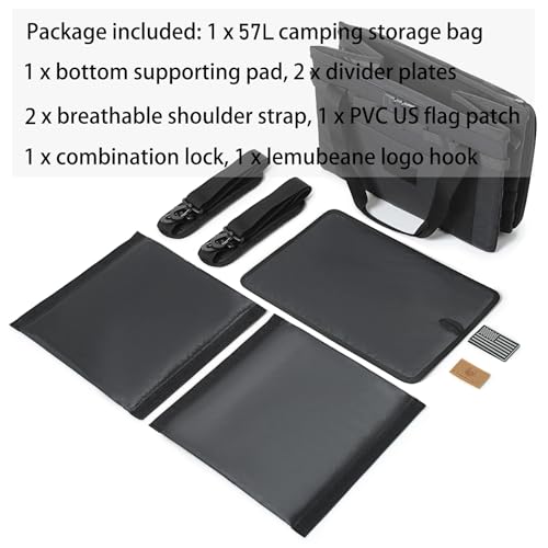 Tactical Camping Storage Bag - 38L Utility Tote Bag Organizer with Combination Lock and Shoulder Strap - color: Black, size: 57L