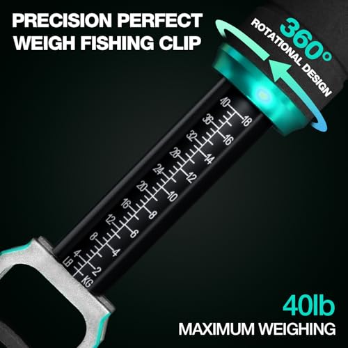Ghosthorn 11" Aluminum Alloy Fish Lip Gripper with Scale - 40lbs Saltwater Fishing Grabber Tool, 360° Swivel Non-Slip Handle, Corrosion-Resistant Fish holder for caught fish, Fish Control Tackle - color: Green
