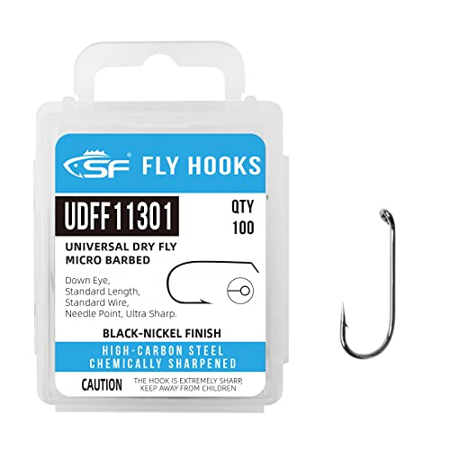 SF Fly Tying Hooks Ultra Sharp High Carbon Steel for Nymphs Wet Traditional Dry Streamers Eggs Jig Poppers Emergers Terrestrial Flies with Mini Box 100Pcs - size: #10 Black Nickel 100Pcs, style: Universal Dry Fly Micro Barbed