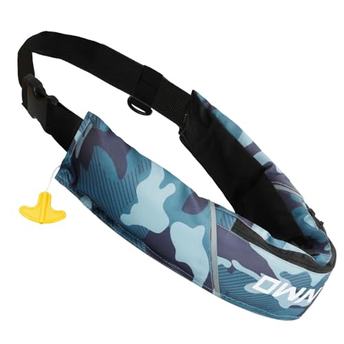 Owntop Manual Inflatable Belt Pack, Adults Swim Jacket with Blowpipe & Whistle, 24g CO2 Cylinder Included, Low Profile for Kayaking, Fishing, Paddle Sports - color: Camo Blue, size: One Size