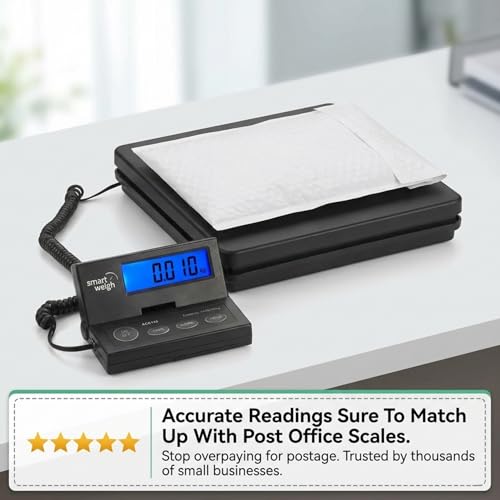 Smart Weigh Digital Postal Shipping Scale, 110lb/50kg to 0.1oz/2g Precision, Hold Function, Separate Wall-Mount Screen, AC Adapter & Batteries Included