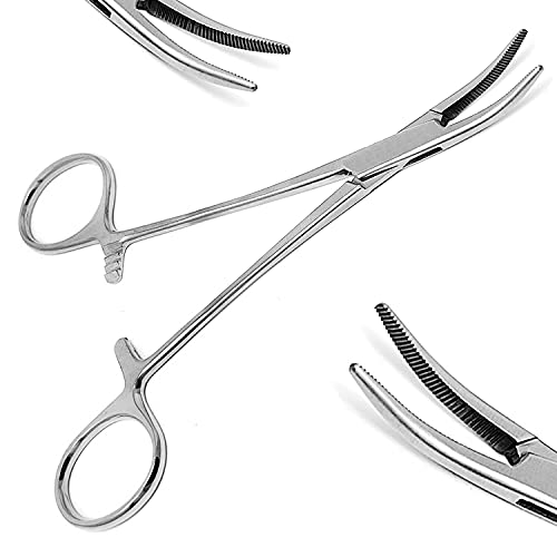 Mosquito Hemostat Locking Forceps 5" Curved with Full Serrated Jaws Ideal for Clamping, Fishing, Firefighters Nurses Doctors + More (Silver) by G.S ONLINE STORE