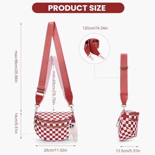 Checkered Crossbody Bum Bags for Women Nylon Checkered Purse Checkerboard Fanny Pack - color: A07-red