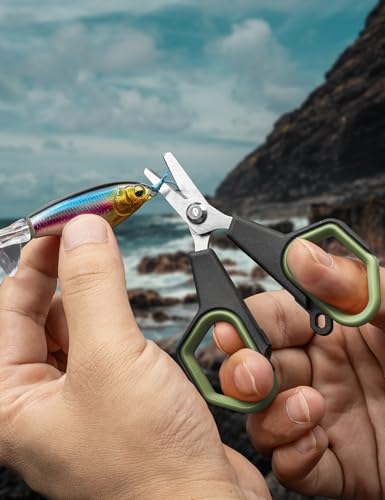 3.9" Fishing Scissors,Stainless Steel Fishing Line Cutter for Fishing Braided Line,Non-Slip Grip Small Fishing Scissors for Saltwater - color: Green