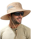 FURTALK Mens Bucket Sun Hat UPF 80+ Wide Brim Hiking Fishing Beach Outdoor Hats - color: Khaki