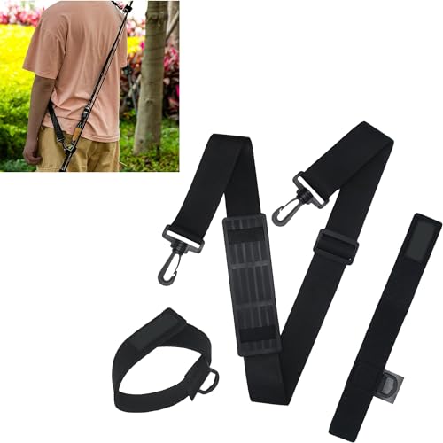 Black Fishing Rod Holder Belt Rod Carrier Strap Sling Shoulder Belt Fishing Rod Carry Strap Nylon Adjustable Length to 55 Inch Fishing Poles Holder Strap Rod Shoulder Belt Tackle Carrier