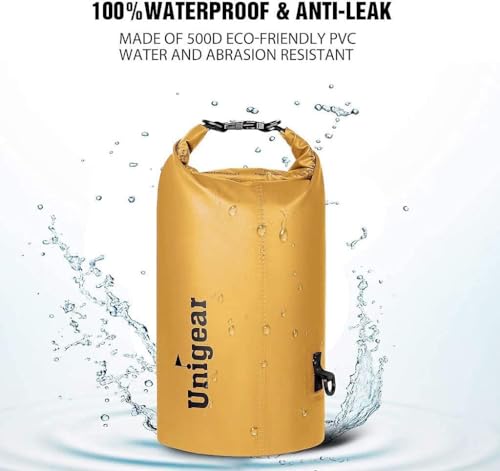 Unigear Dry Bag Waterproof, 2L/5L/10L/20L/30L/40L Floating and Lightweight Bags for Kayaking, Boating, Fishing, Swimming and Camping with Waterproof Phone Case - color: Pale Yellow, size: 10L