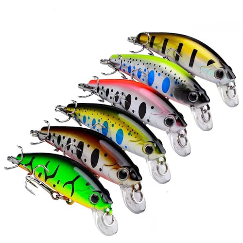 6Pcs Mini Minnow Fishing Lures Crankbaits Set, Fishing Hard Baits Hooks,Sinking Minnow Lures for Freshwater Saltwater Trout Bass Perch Fishing Lures