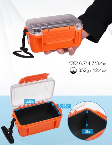 Hlotmeky Small Waterproof Box Dry Box - Floating Waterproof Containers with Padding & Clear Top, Protective Case Small Watertight Storage Box for Kayak Boat Orange Micro Case