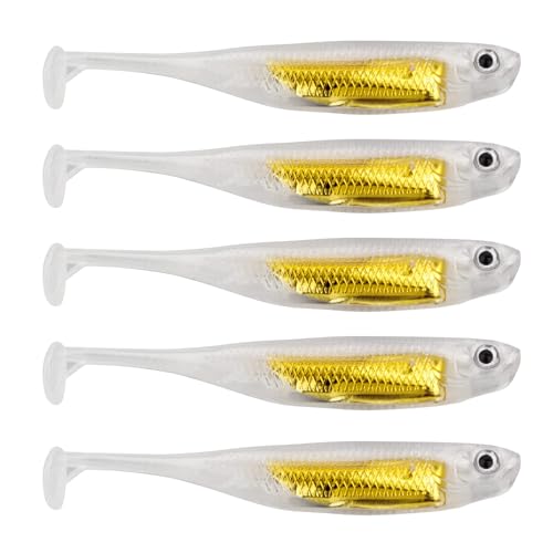 QualyQualy Soft Plastic Swimbait Paddle Tail Shad Lure Soft Bass Shad Bait Minnow Paddle Tail Swim Bait for Bass Trout Walleye Crappie - 2.75in, 3.14in, 3.94in, 5in - color: 14#, size: 3.14in - 6Pcs