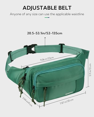 WATERFLY Fanny Pack Waist Packs: Large Crossbody Fanny Packs for Women Men with 5 Zipper Pockets Adjustable Strap Waist Bags Hip Pack for Traveling Cycling Running Hiking-Light Green - color: Light Green