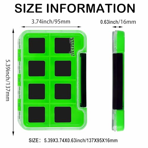 2PACK-Aventik Waterproof Slim Pocket Fly Box Fishing Hook Box Bait Storage Tackle Box (8 Magnetic Compartment -Green, Small) - style: M:Green-8C