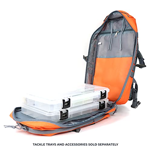OSAGE RIVER MOLLE Fishing Backpack with Rod Holder - 600D Large Tackle Bag for Trays and Fishing Accessories - Tactical Backpack for Camping, Traveling, Hunting - Orange - color: Orange