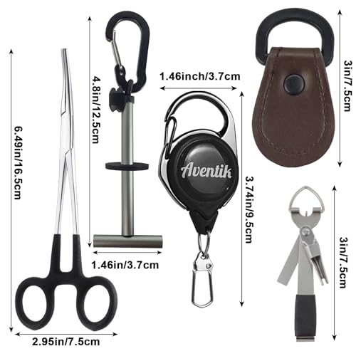 Eupheng Fly Fishing Tools Kit, Fly fishing forceps, Fly Fishing Tying Knot Tool, Fly Fishing Tippet Spool Holder, Zinger Retractor, Dry Fly Patch and Leader Straightener - color: Compact Set