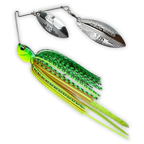 USA BASS Tackle Apache Attack Spinnerbait Type II Largemouth Smallmouth Spotted Bass Premium Fishing Bait Handtied Skirt Custom Blades Heavy Duty Hook New for 2025 - color: Fire Tiger, size: 1/2oz - Willow/Willow