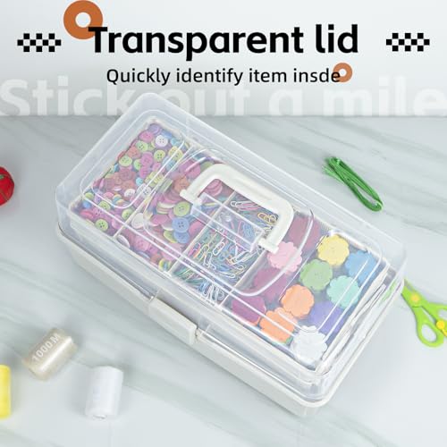 TERGOO 14in 3-Layer Multipurpose Craft Organizers and Storage with Adjustable Dividers, Portable Tackle Box, Folding Art & Craft Case for Medicine, Tool, Sewing Organizer (White, X-Large) - color: White, size: X-Large