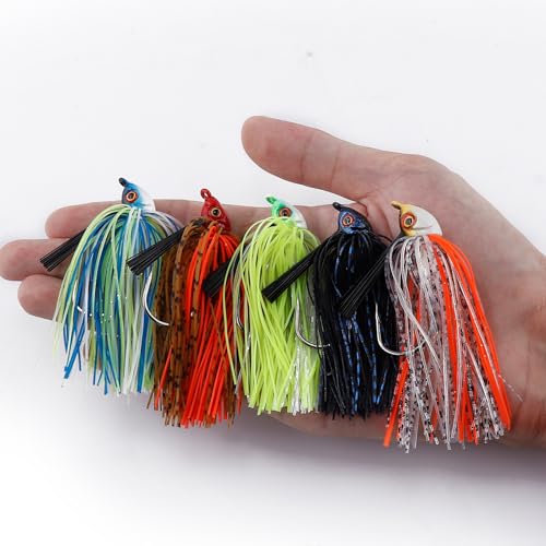 Dr.Fish 2 Pack Swim Jigs Weedless Bass Fishing Jigs Hook Lures with Reinforced Weed Guard Fish Head Swimbait Silicone Skirt Pike Walleye Muskie Freshwater Lures - color: Red/Silver Shad, size: 3/8oz