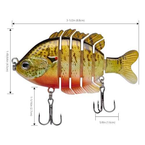 BASSDASH SwimPanfish Multi Jointed Panfish Bluegill Swimbaits Hard Topwater Bass Lures Fishing Lure Crank Saltwater 3.5in/0.85oz - color: Redbreast Pumpkinseed