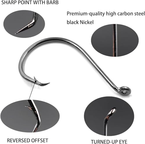 100pcs Size 4#~6/0 Offset Point Octopus Hook with Closed Eye Black High Carbon Steel Sport Circle Hook - size: 4/0（100pcs）