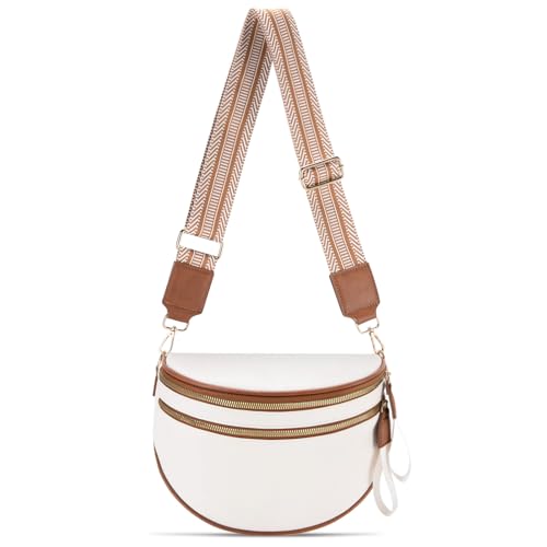 oscaurt Leather Crossbody Bag Bum Bag for Women Large Sling Bag Cross Body Purse Shoulder Handbag Fanny Pack - color: Beige, size: Medium