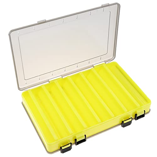 Double Sided 14 Compartments Fishing Tackle Boxes Fishing Lure Box Organizer, Fishing Bait Tackle Storage Case, Container Box for Jewelry Beads Earring Hook (Yellow) - color: Yellow