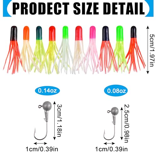 Soft Plastic Fishing Lure Jig Head Hook Kit,Grub Worm Lures Crappie Jigs Head Grub Tail Swimbait Tube Bait Jigs for Saltwater Freshwater, Trout Crappie Fishing - color: 110PCS Sets