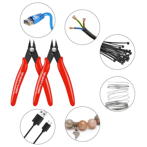 HongWay 5pcs Wire Cutters, Micro Flush Cutters with Spring, Wire Cutting Pliers, Wire Snips for Electronics Soft Copper Jewelry Making, 5-inches, Red - color: Red