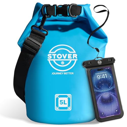 STOVER 5/10/25/30/40/55L Waterproof Dry Bag, Small Lightweight Roll Top Dry Bag Backpack w/Waterproof Phone Case, Kayaking, Travel, Hiking, Fishing, Tubing, Camping, the Beach, Men/Women (Blue) - color: 5l Blue, size: 5L