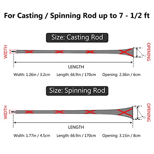 BASSDASH Casting Spinning Fishing Rod Sleeves Protective Rod Socks for Fishing Poles Up to 7-1/2ft - color: Black & Red - 2pcs, size: For Spinning Rod up to 7-1/2 ft