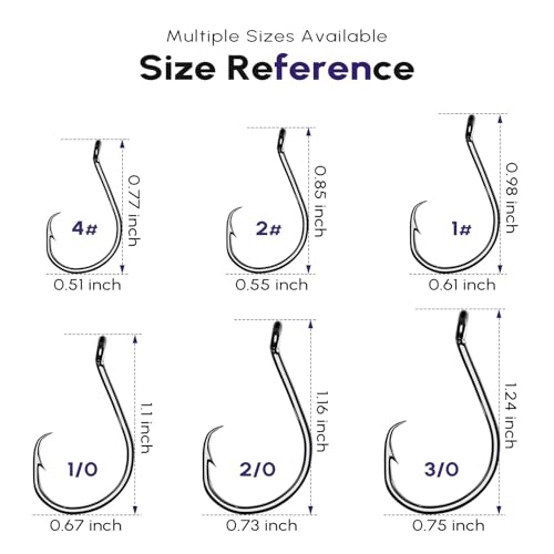 100Pcs Circle Fishing Hooks, Carbon Steel Hooks for Saltwater Freshwater, Salt Water Fish Hooks for Trout Catfish Octopus - size: 2/0