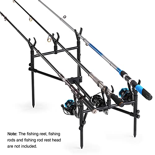 Karlak Detachable Fishing Rod Stand Buzz Bar Pole Rest Head Folding Retractable Fishing Rod Holder with Carry Bag