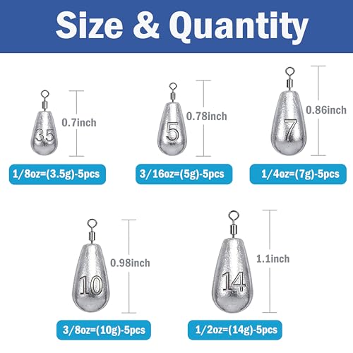 Fishing Weights Sinkers Kit Bass Casting Weights Drop Shot Weights with Swivel for Freshwater Saltwater Catfish Weights - style: 25pcs
