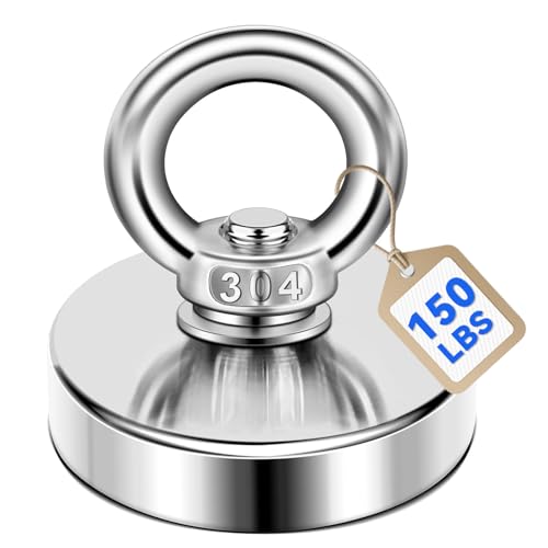 DIYMAG Strong Neodymium Fishing Magnets 150 Lbs(68 KG) Pulling Force Rare Earth Magnet with Countersunk Hole Eyebolt Diameter 1.42 inch(36 mm) for Retrieving in River and Magnetic - size: 36mm