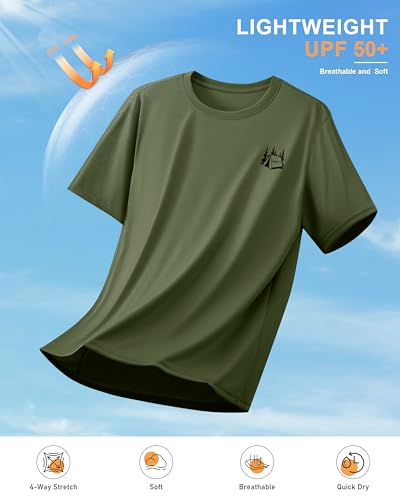 Pudolla Men's Fishing Swim Graphic Shirts Short Sleeve Sun Protection UV UPF 50+ SPF Tee Quick Dry Lightweight Water Tops - color: Army_green_tent, size: Large