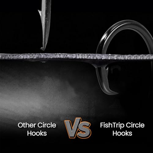 FishTrip 25pcs Circle Hooks Saltwater, in-Line 5X Strong Fishing Hooks for Saltwater & Freshwater, Live Bait Non-Offset Wide Gap Fish Hook for Catfish, Striped, Bass, Salmon, Mackerel, Tuna - size: Freshwater Kit_80pcs