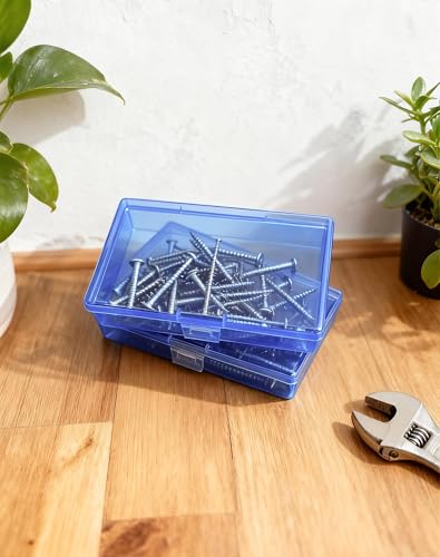 LJY 12 Pieces Rectangular Empty Mini Clear Plastic Organizer Storage Box Containers with Hinged Lids (5.3 x 3.1 x 1.2 inch, Blue) - color: Blue, size: 5.3 x 3.1 x 1.2 inch