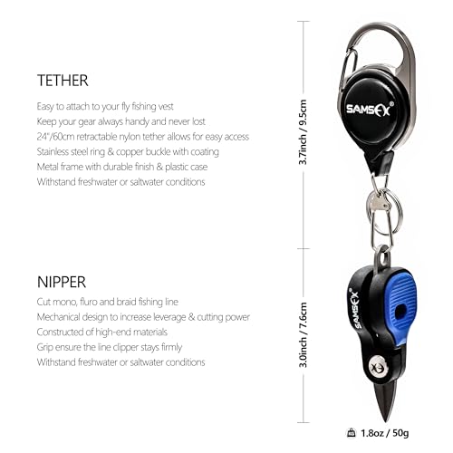 SAMSFX Fishing Nipper with Retractable Tether, Stainless Steel Blades that Cut Braid, Mono and Fluoro Lines, SNIP, Fishing Line Cutters (Blue) - color: Blue