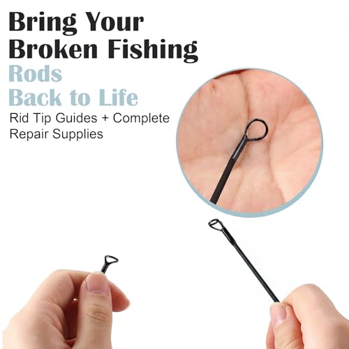 Fly Fishing Rod Tip Repair Kit 16 Pcs Tip Tops (4, 4.5, 5, 5.5) with 2 Glue Sticks, Metal Replacement Tips Portable Fishing Pole Repair Set for Fly Rods Broken Fish Pole