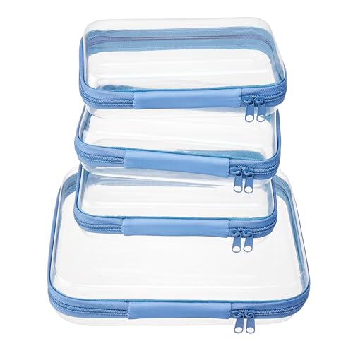 4 pcs Clear Zipper Pouches,Hard Shell Zipper Case, Toiletry Bag for Travel, CLear Diaper Bag, Toiletry Pouch, Travel Organizer, Cosmetic Bag,Toy Storage Bins (M+3S) (Blue) - color: Blue, size: M+3S